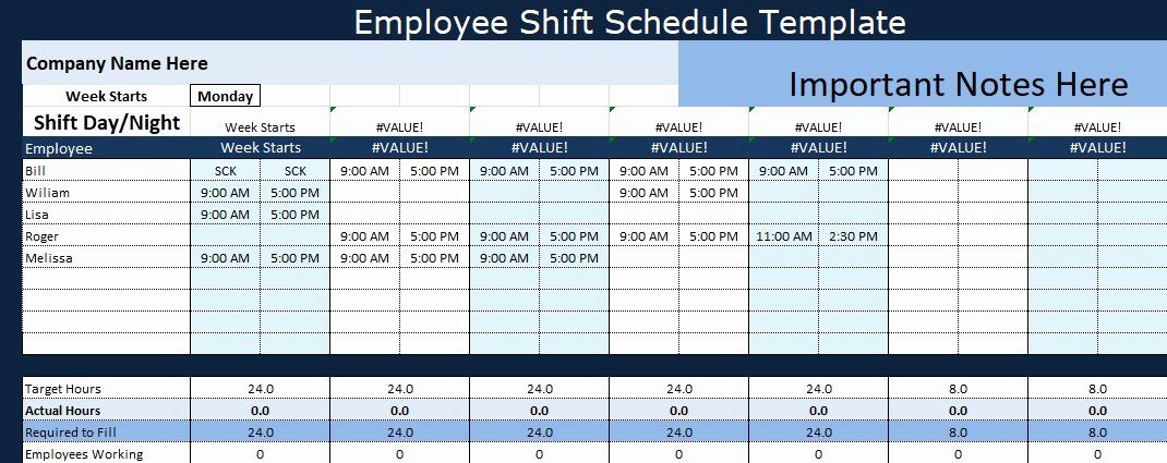 Schedule Shift Template