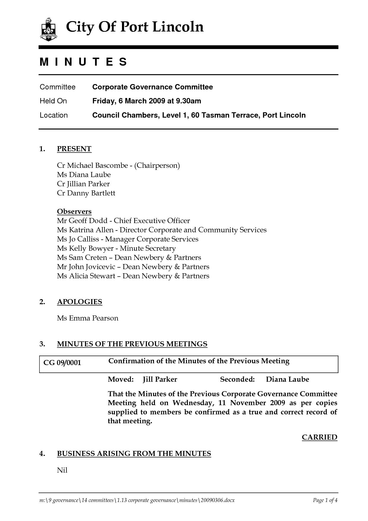 Corporate Meeting Minutes Template