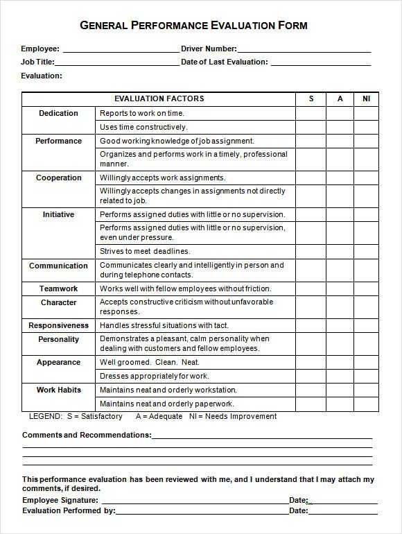 Performance Evaluation Template