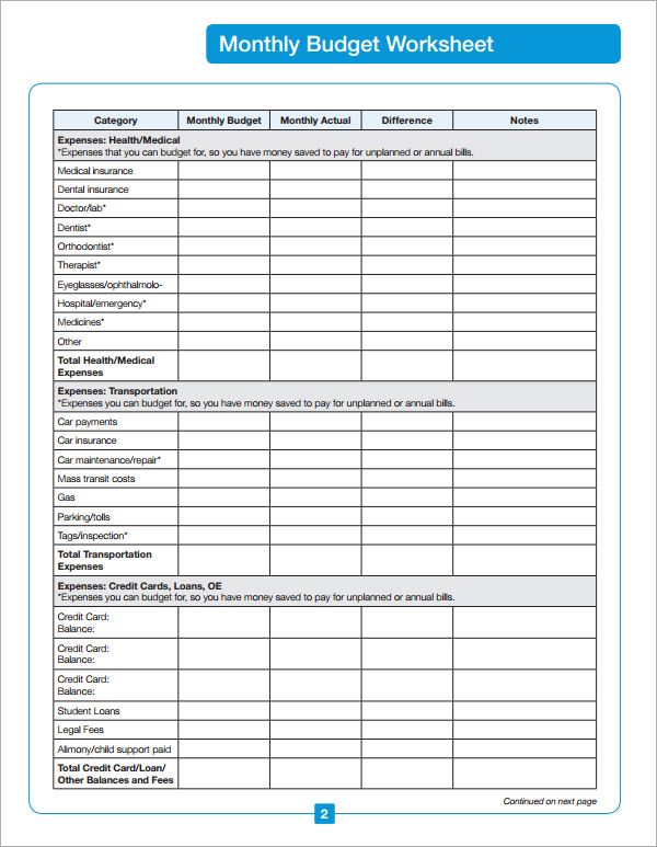 Home Budget Worksheet Template