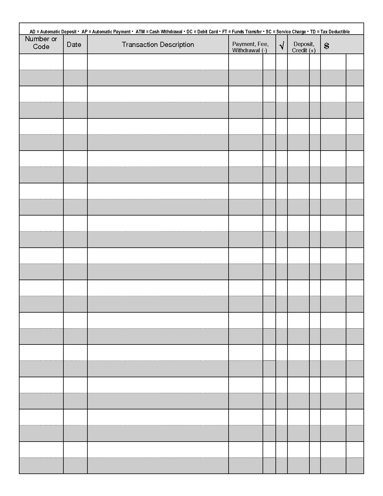 Check Book Register Template