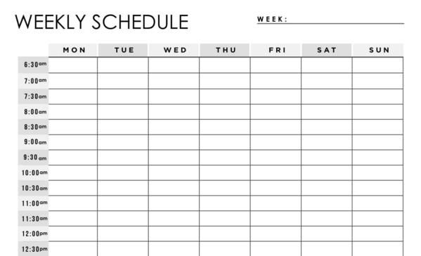 Student Weekly Schedule Template