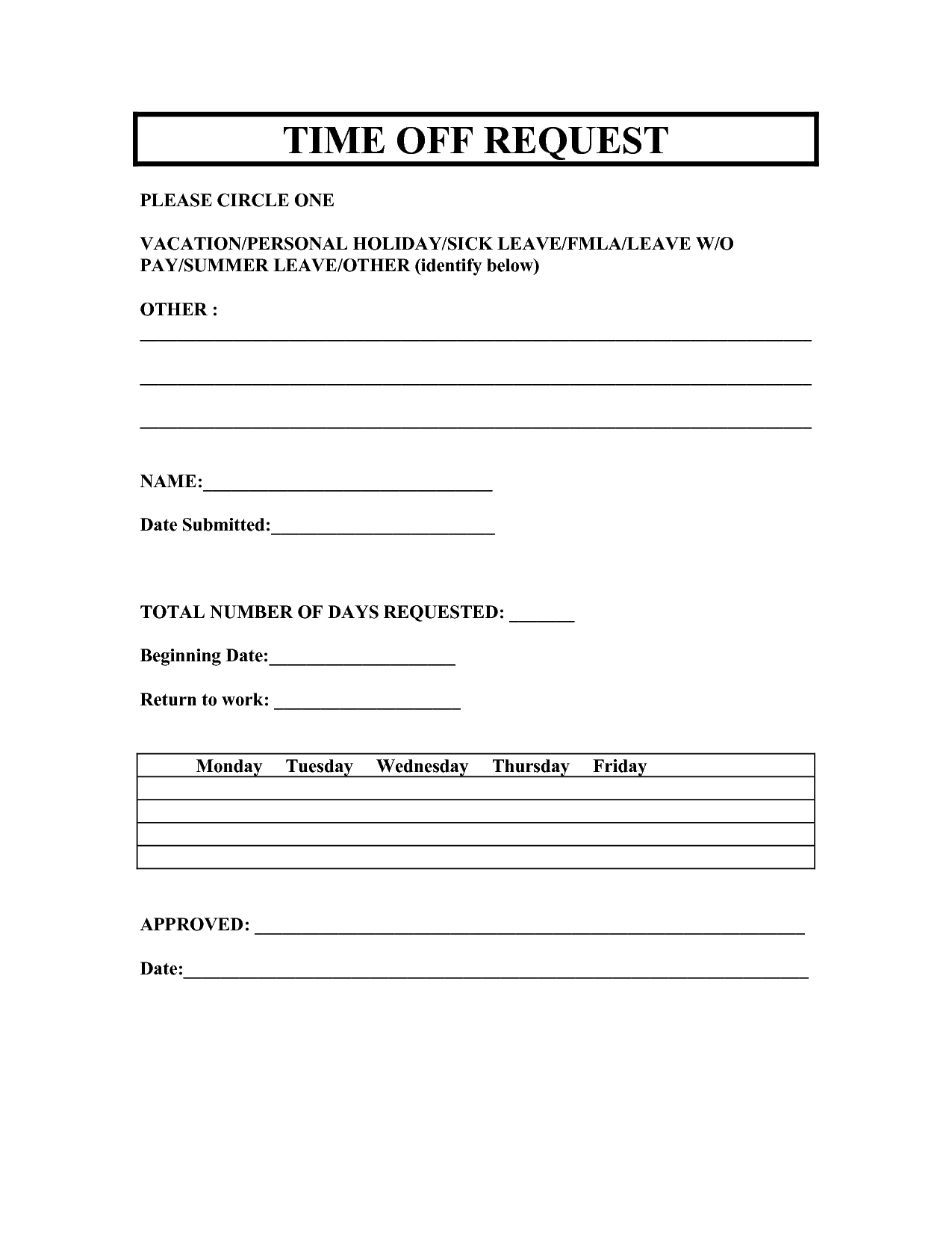 Request For Time Off Form