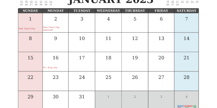 Free Printable 12 Month Calendar Template 2023
