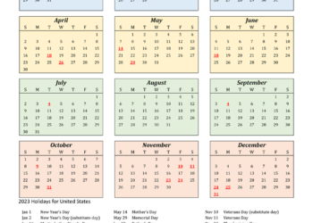 Free 2023 Printable Calendar With Holidays