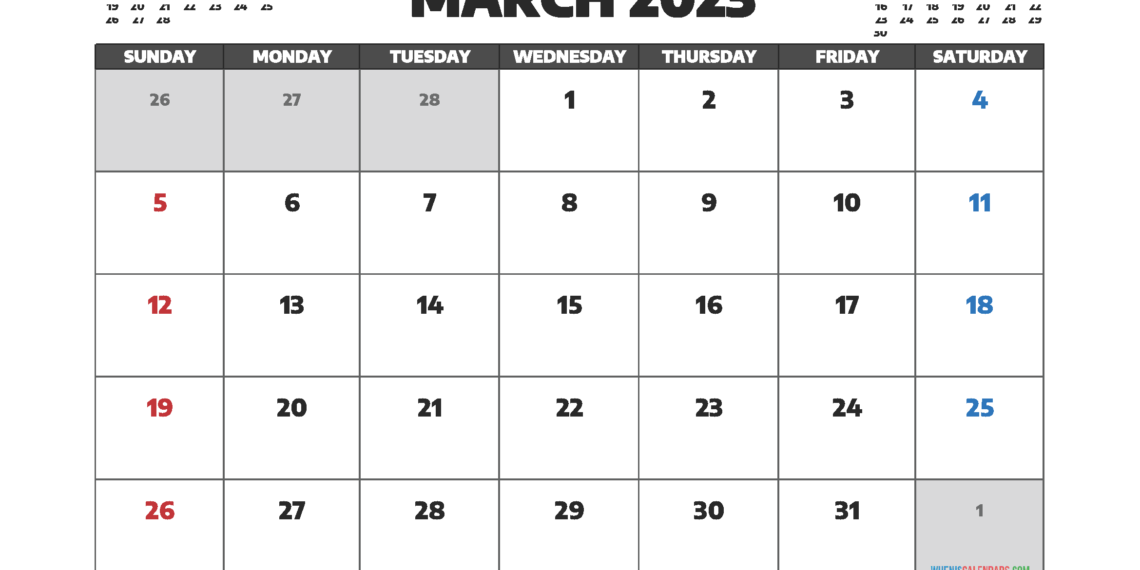 Free Printable March 2023 Calendar Template