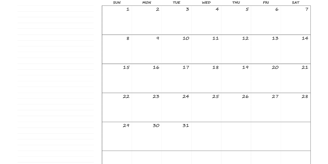 2023 Monthly Calendar Printable With Notes