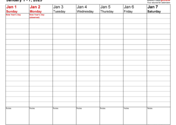 Blank Weekly Calendar Printable 2023