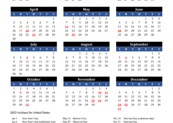 Printable 2023 Monthly Calendar With Us Holidays