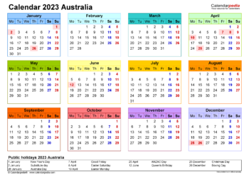 Calendar For 2023 Australia Printable