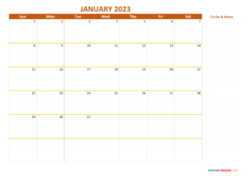 Printable 2023 Monthly Calendar With Lines