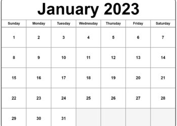 January 2023 Calendar Printable Free