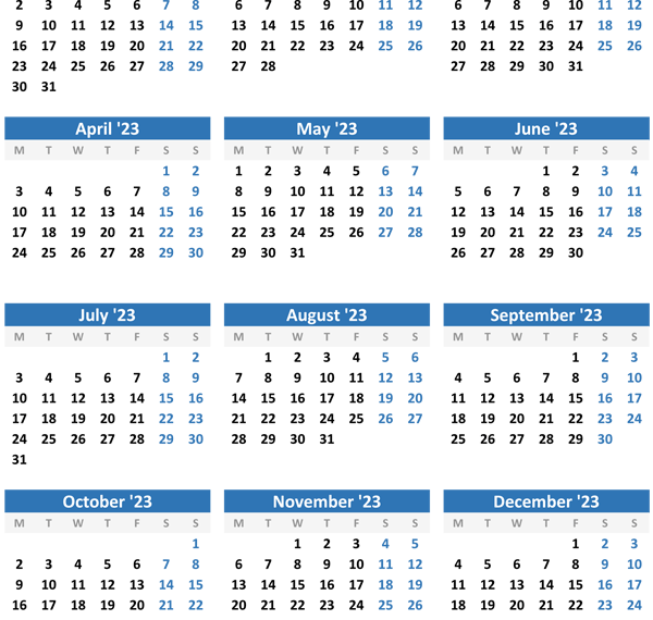 Printable Calendar Monday To Sunday 2023