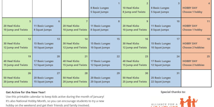 Fitness Calendar 2023 Printable