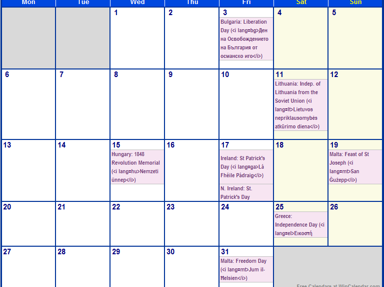 Printable March 2023 Calendar With Holidays 1 Printable March 2023 Calendar With Holidays