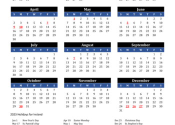 Free Printable 2023 Calendar With Holidays Ireland
