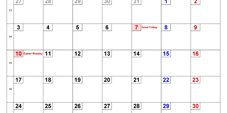 Printable Calendar April 2023 UK