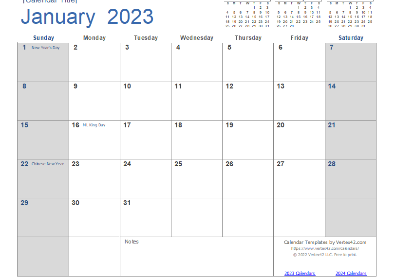 Free Printable Month By Month Calendar 2023