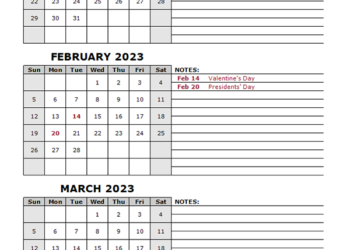 Quarterly Calendar 2023 Printable