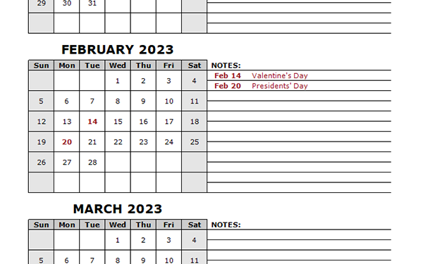 Quarterly Calendar 2023 Printable