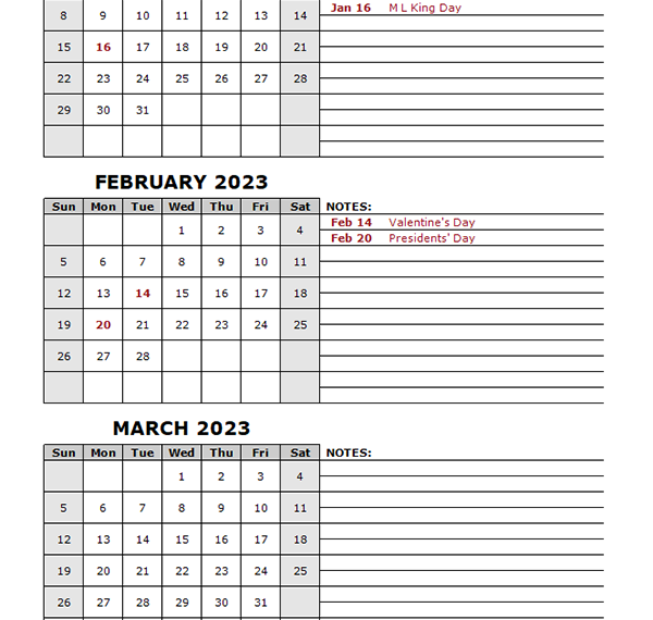 Quarterly Calendar 2023 Printable