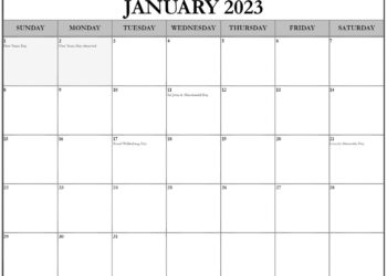Free Printable Monthly Calendar 2023 Canada