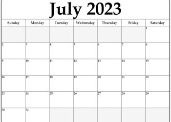 Free Printable Summer Calendar 2023 July