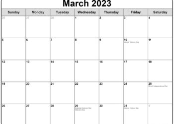 March 2023 Calendar With Holidays USA Printable