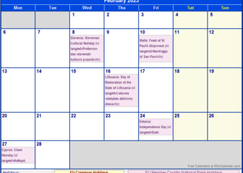 Printable February 2023 Calendar With Holidays