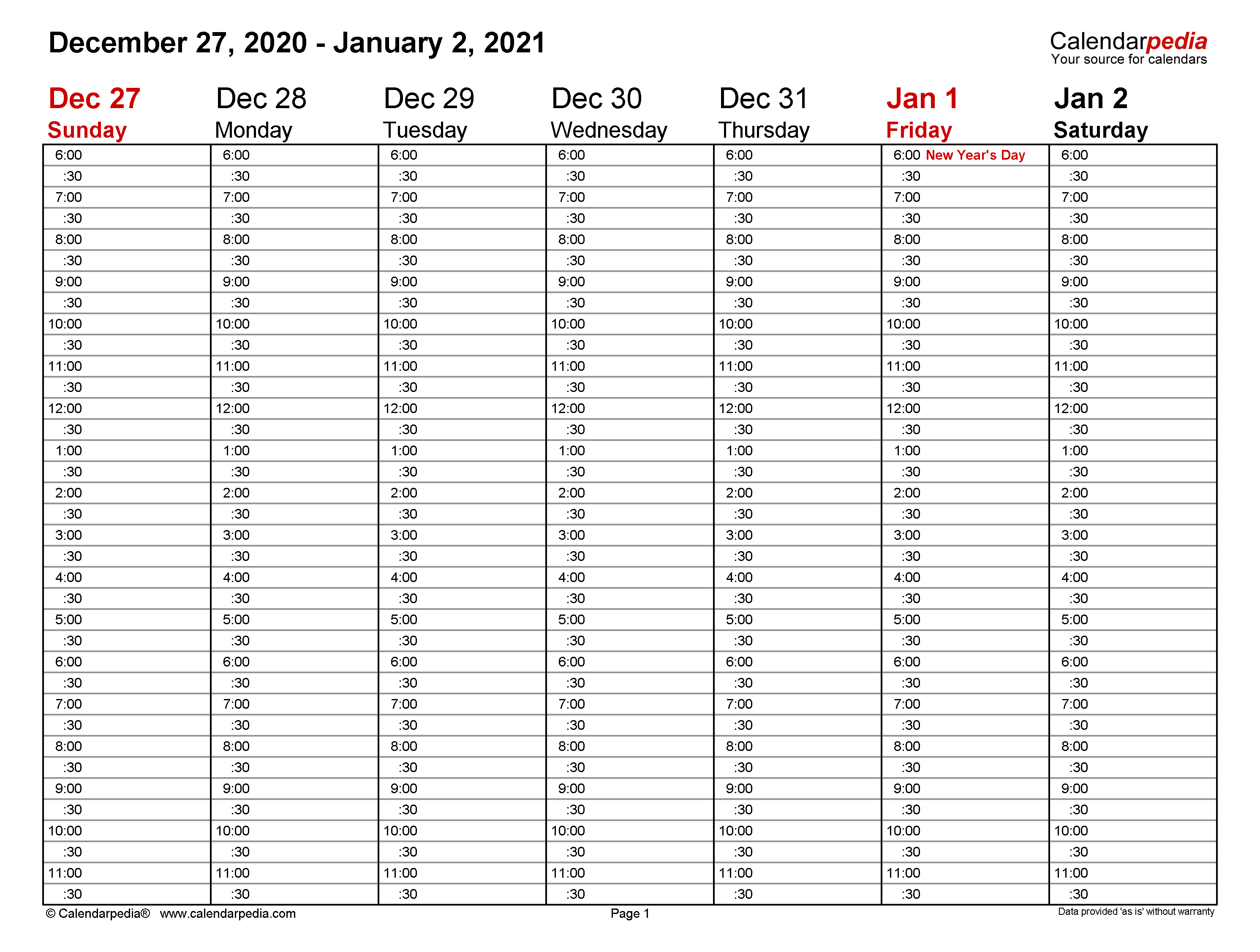 Free Printable Weekly Calendar With Time Slots 2021 | 2022 Printable