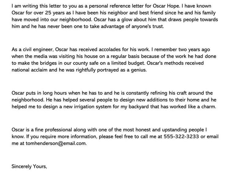 Letter of Recommendation for A Friend