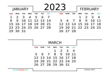January February March 2023 Calendar Printable