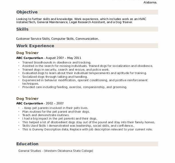 Dog Trainer Resume Objectives