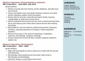 Medical Technologist Resume