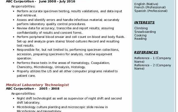 Medical Technologist Resume