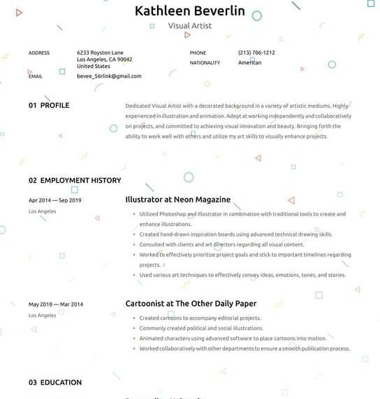 Artist Resume Template 2022