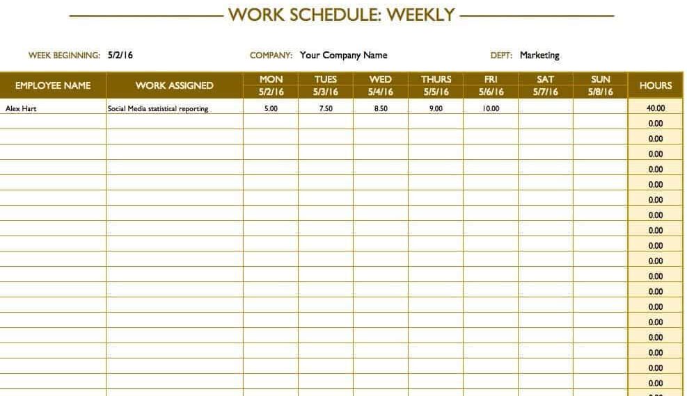 Work Schedule Template