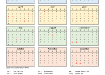 Free Printable 2023 Calendar With Holidays South Africa