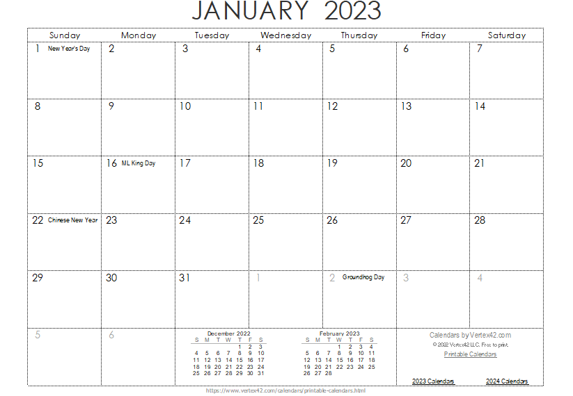 12 Month Printable 2023 Calendar Large
