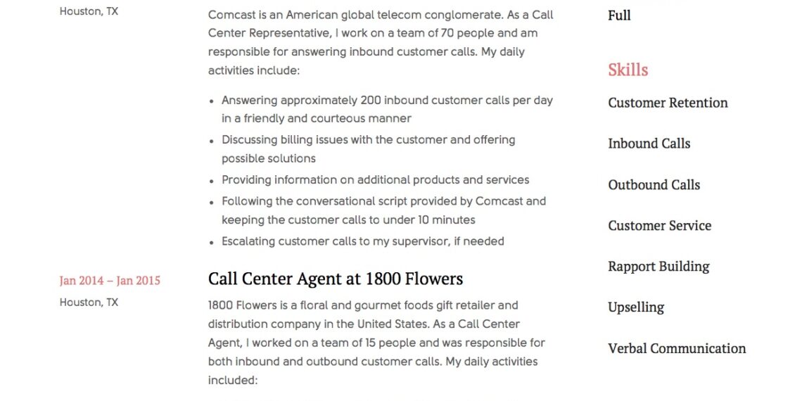 Call Center Resume Sample