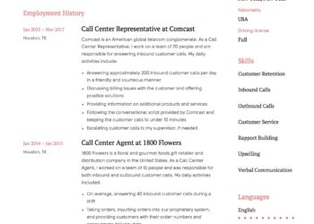 Call Center Resume Sample