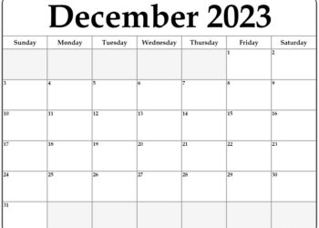 Printable December Calendar 2023