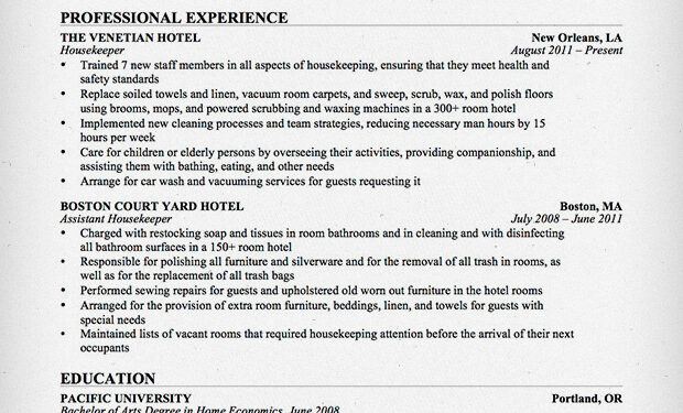 Housekeeping Resume Template