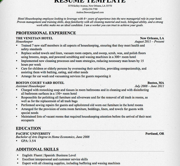 Housekeeping Resume Template