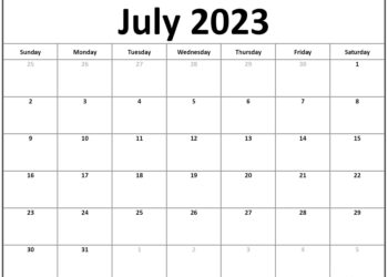 Calendar Printable July 2023 Monthly