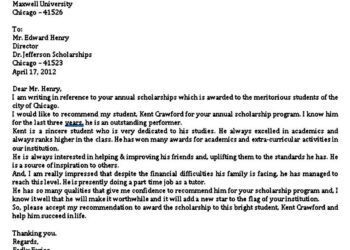 Scholarship Recommendation Letter from Friend