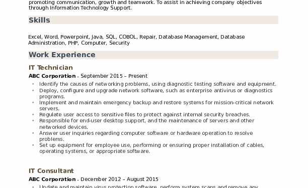 It Technician Resume
