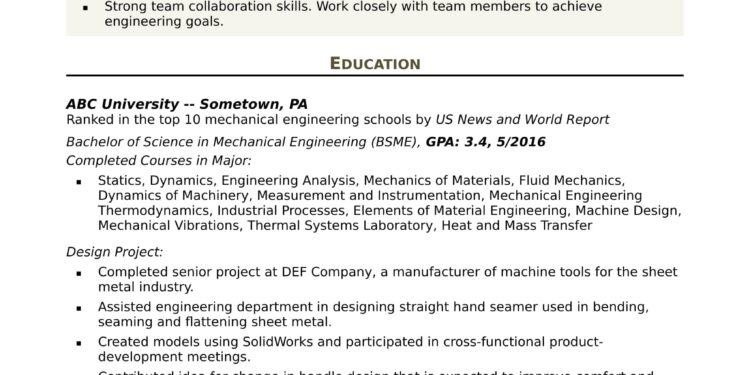 Mechanical Engineer Resume