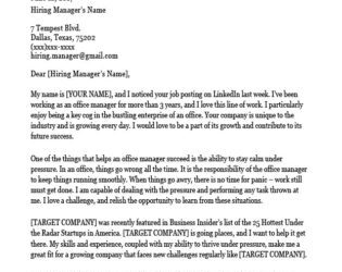 Email Cover Letter for Office Manager
