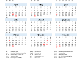 2023 Printable Calendar With Holidays USA